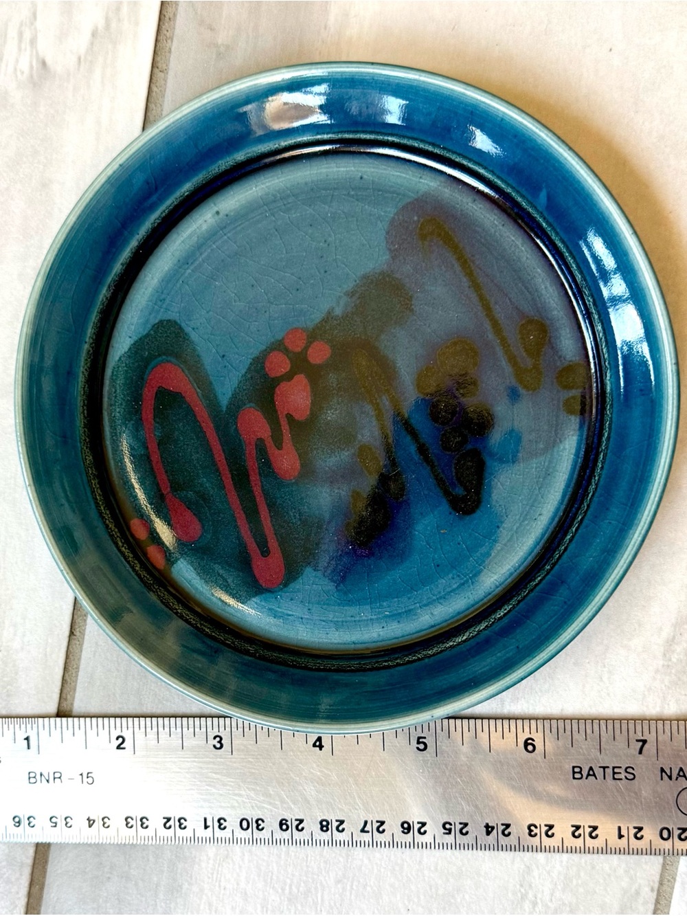 Ken Foster Studio Potter blue Glazed Ceramic Plate Abstract design